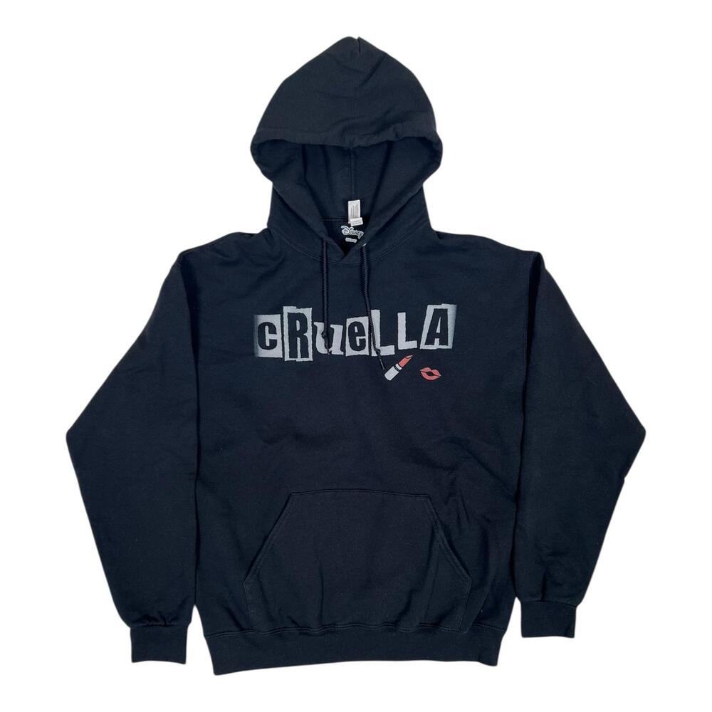 Disney Cruella Hoodie Size Large Black Graphic Pullover Fleece Movie Villain